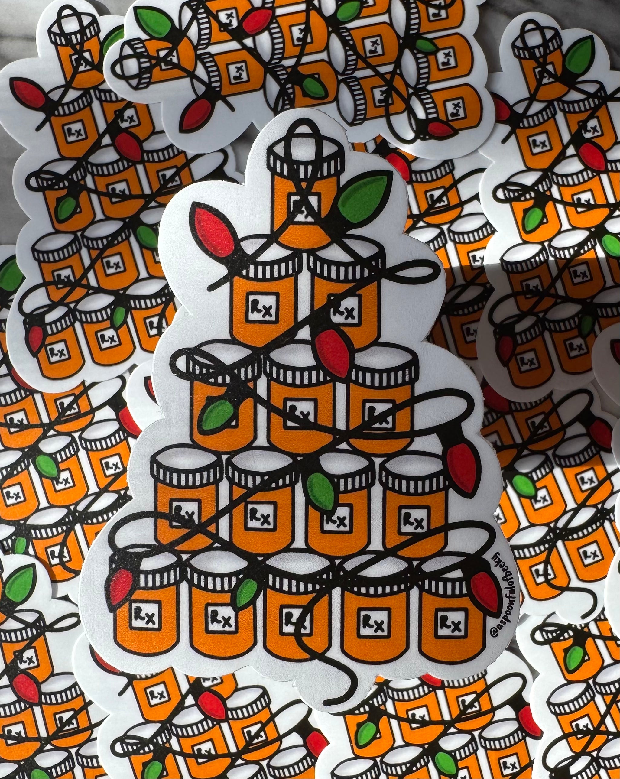 Meds Bottle Christmas Tree Sticker