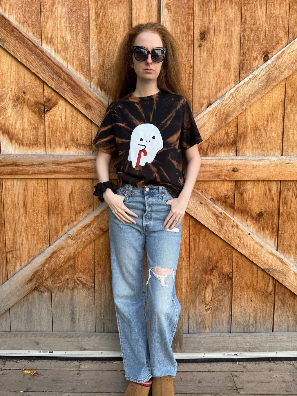 Hand Tie-Dyed Orange & Black Disabled Ghostie T-Shirt