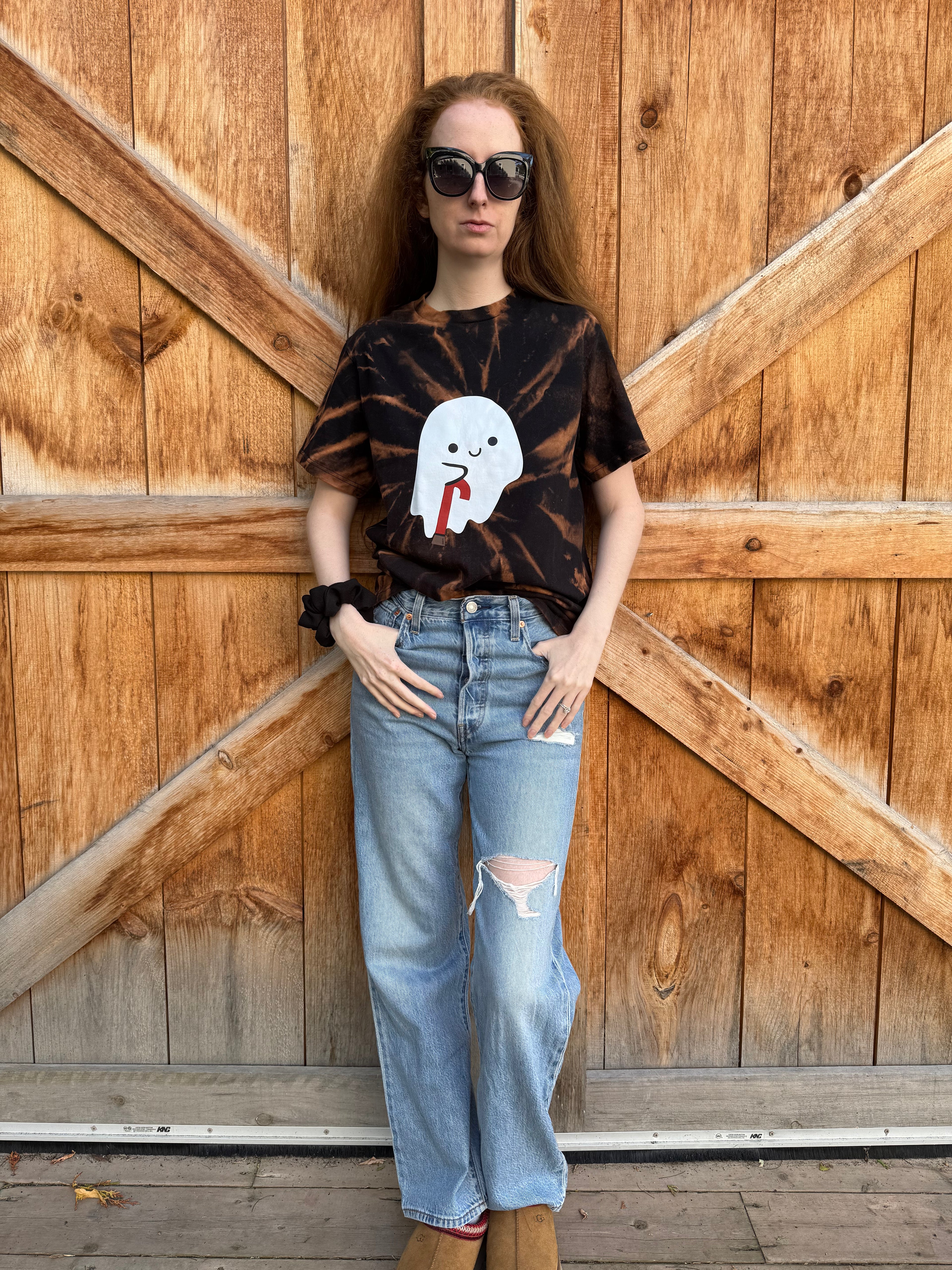 Hand Tie-Dyed Orange & Black Disabled Ghostie T-Shirt