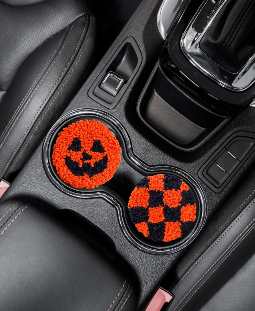 Halloween Pumpkin Mug Rug Car Coasters Set (2)