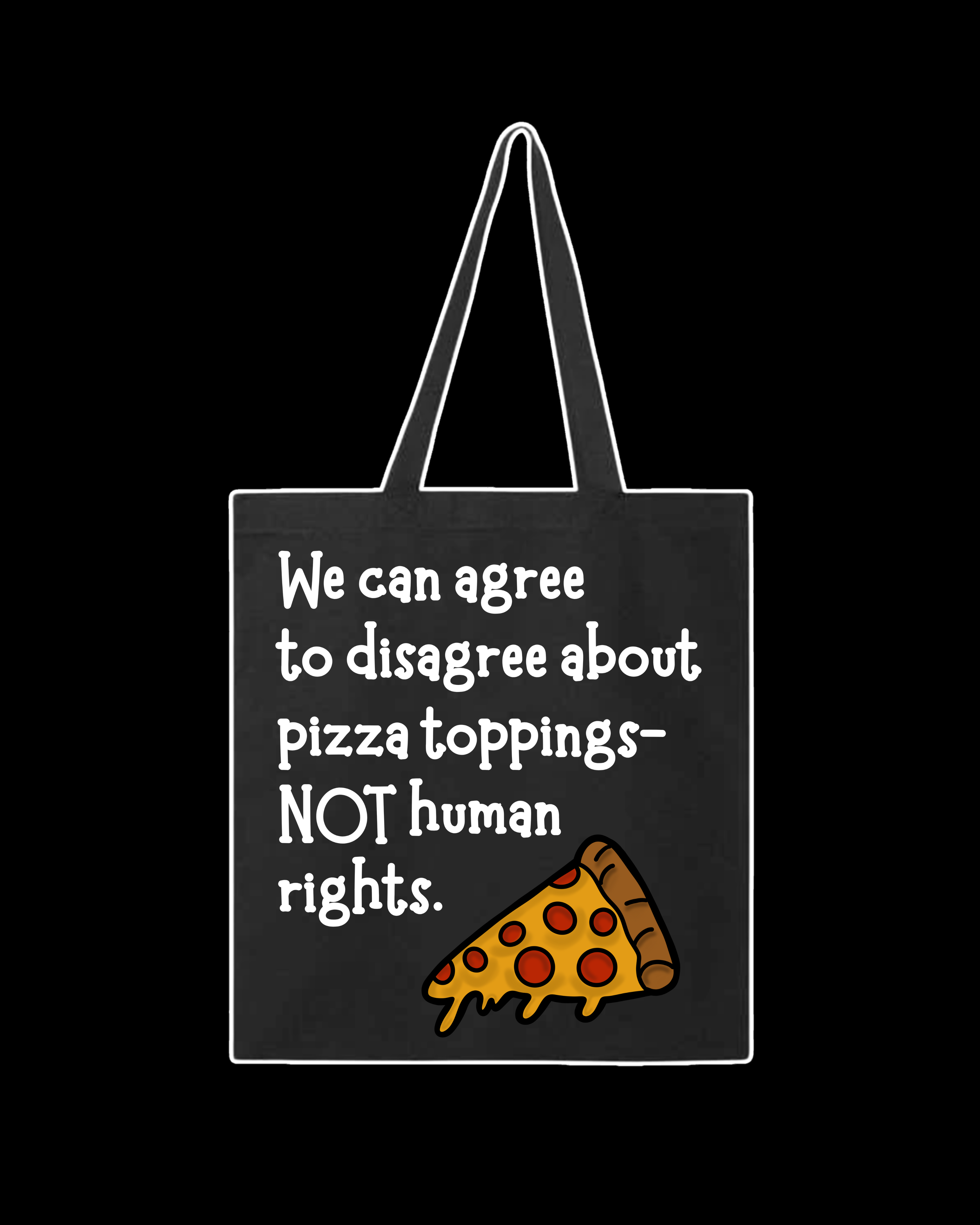 Pizza Toppings / Human Rights Black Tote