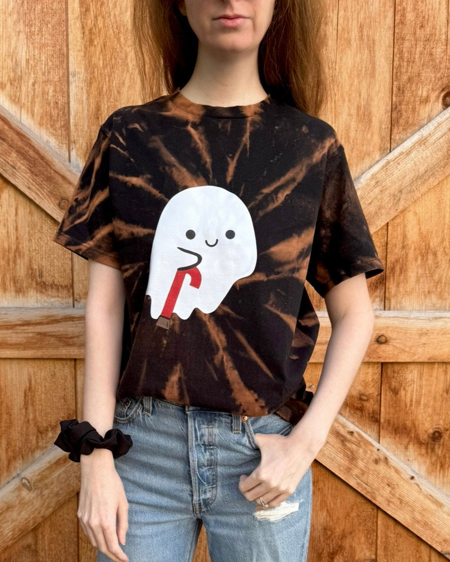 Hand Tie-Dyed Orange & Black Disabled Ghostie T-Shirt